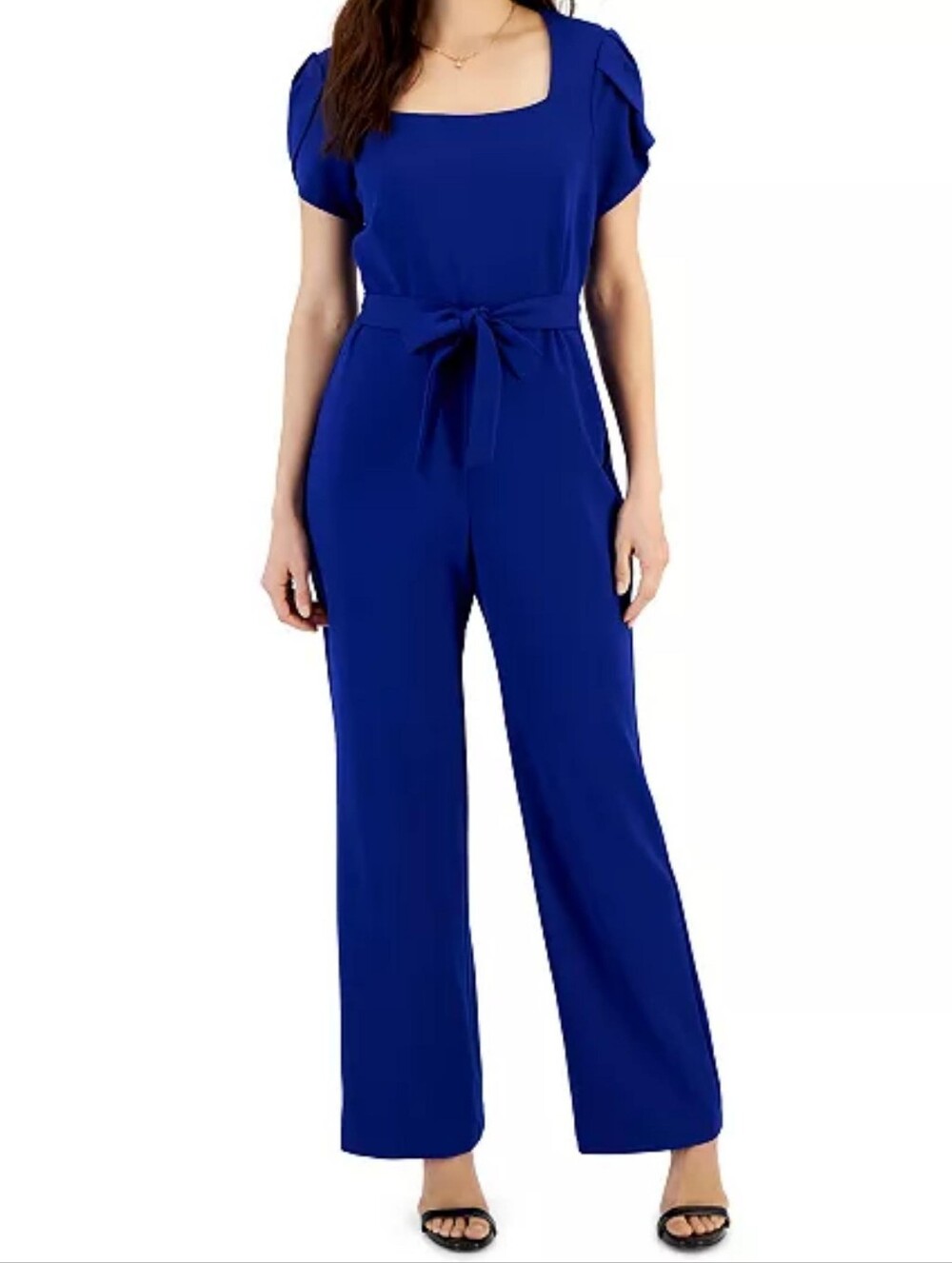 Calvin Klien Women’s Square-Neck Royal Blue Jumpsuit with Tie Waist